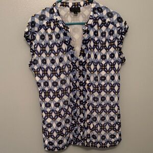Worthington Blue and Yellow Geometric Blouse